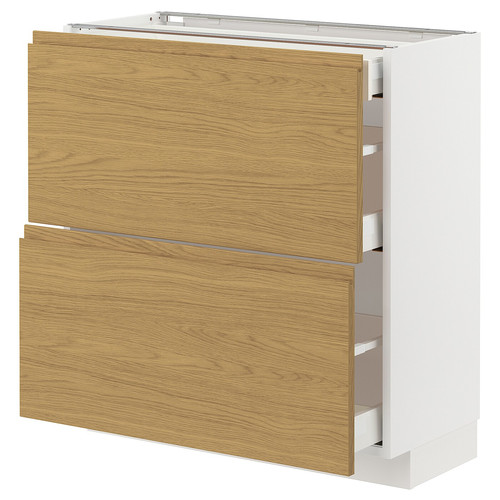 METOD / MAXIMERA Base cab with 2 fronts/3 drawers, white/Voxtorp oak effect, 80x37 cm