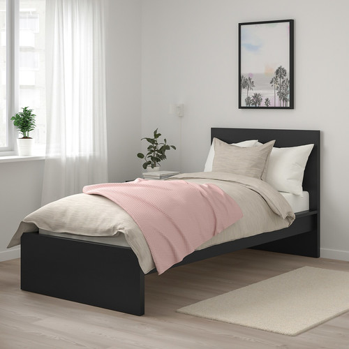 MALM Bed frame, high, black-brown, Luröy, 90x200 cm