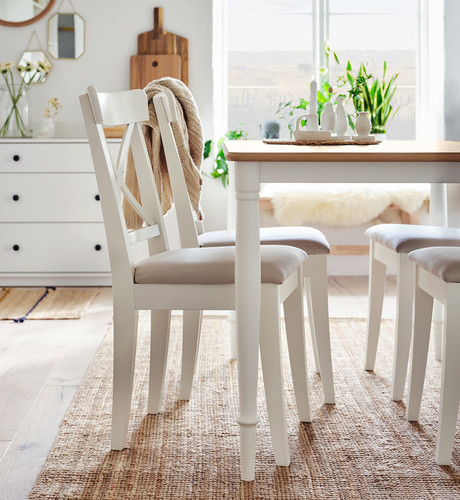 DANDERYD / INGOLF Table and 4 chairs, oak veneer white/Hallarp beige, 130x80 cm