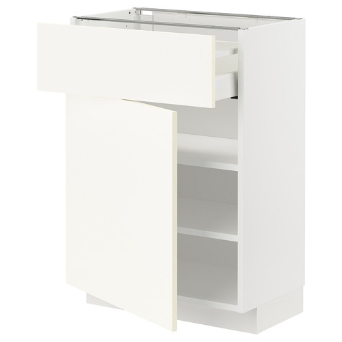 METOD / MAXIMERA Base cabinet with drawer/door, white/Vallstena white, 60x37 cm