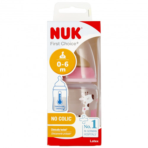 NUK First Choice Plus Baby Bottle with Temperature Control 150ml 0-6m, pink