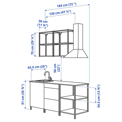 ENHET Kitchen, anthracite, oak effect, 183x63.5x222 cm