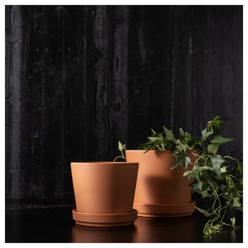 BRUNBÄR Plant pot with saucer, outdoor terracotta, 12 cm