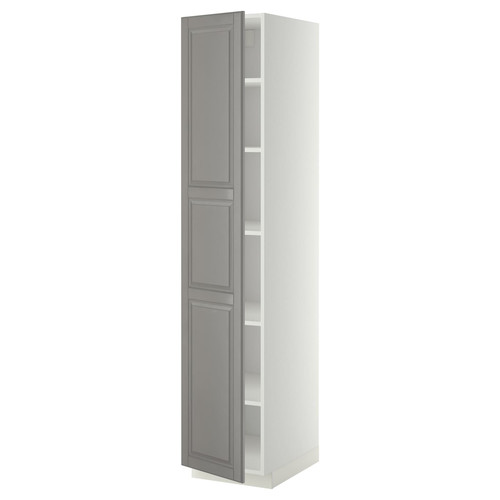 METOD High cabinet with shelves, white/Bodbyn grey, 40x60x200 cm