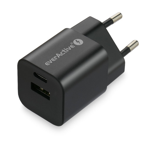 everActive Wall Charger EU Plug USB/USB-C QC3.0 30W, black