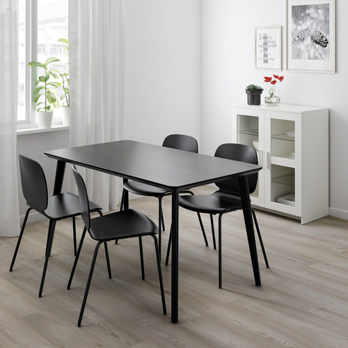 LISABO / IDOLF Table and 4 chairs, black, black, 140x78 cm