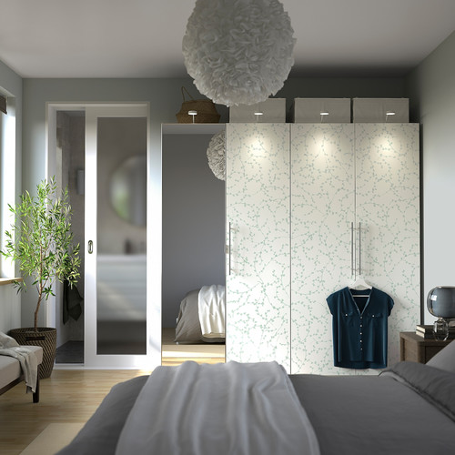 PAX / LINNABERG/ÅHEIM Wardrobe combination, white patterned/mirror glass, 200x66x201 cm