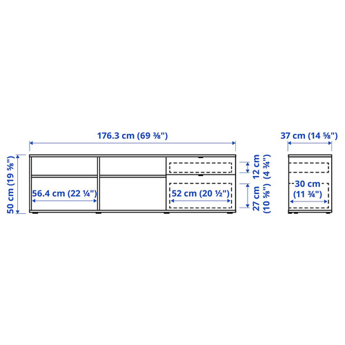 VIHALS TV bench, white, 176x37x50 cm