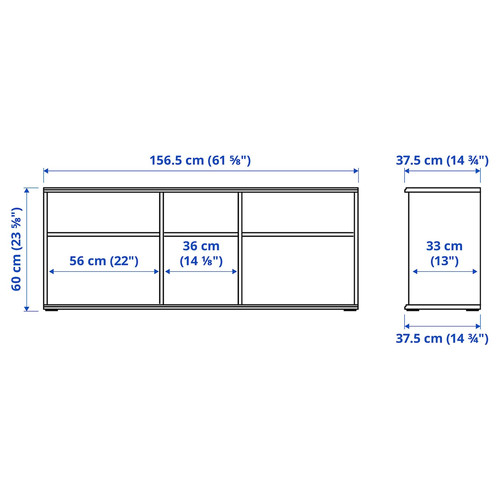 SKRUVBY TV bench, black-blue, 156x38x60 cm