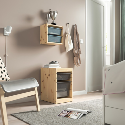 TROFAST Storage combination with boxes, light white stained pine/dark grey, 32x44x52 cm