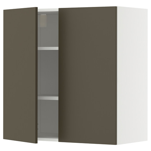 METOD Wall cabinet with shelves/2 doors, white/Havstorp brown-beige, 80x80 cm