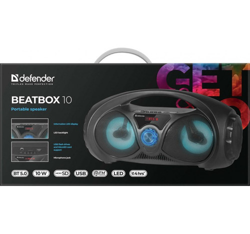 Defender Portable Speaker Beatbox 10 10W, BT/FM/USB/TF/AUX/Light