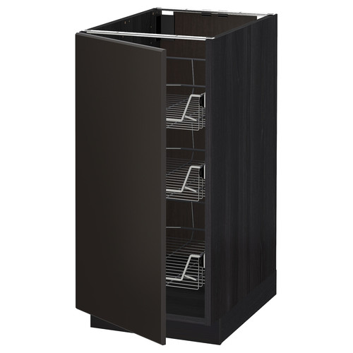 METOD Base cabinet with wire baskets, black/Kungsbacka anthracite, 40x60 cm
