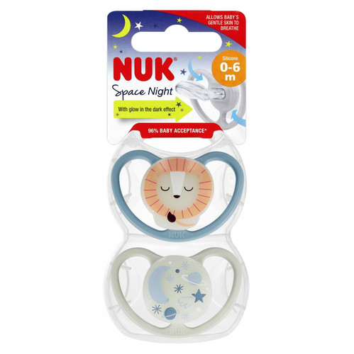 NUK Soother Pacifier Space Night 2pcs 0-6m, blue/grey