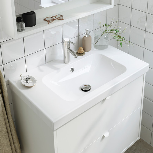 HAVBÄCK / ORRSJÖN Wash-stnd w doors/wash-basin/tap, white, 82x49x69 cm