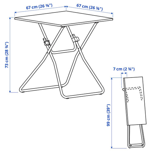 GUNDE / GUNDE Table and 2 stools, folding black/folding black, 67x67 cm