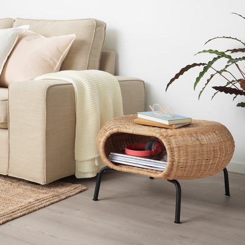 GAMLEHULT Footstool with storage, rattan, anthracite