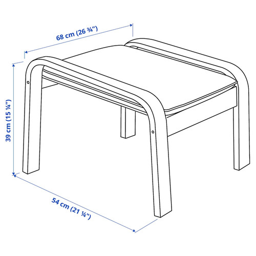 POÄNG Armchair and footstool, white stained oak veneer/Hillared dark blue