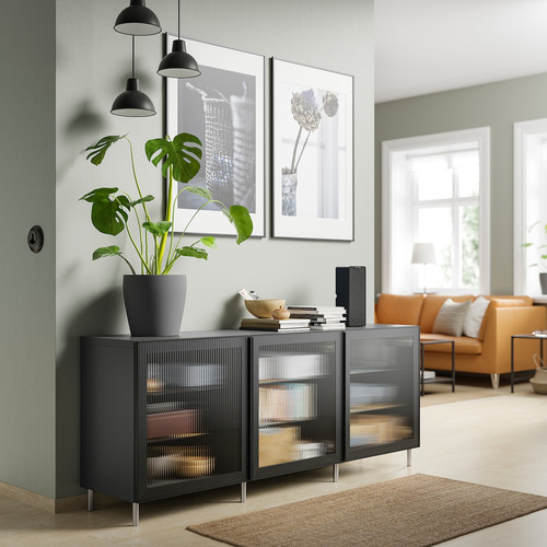 BESTÅ Storage combination with doors, dark grey/Fällsvik anthracite, 180x42x74 cm