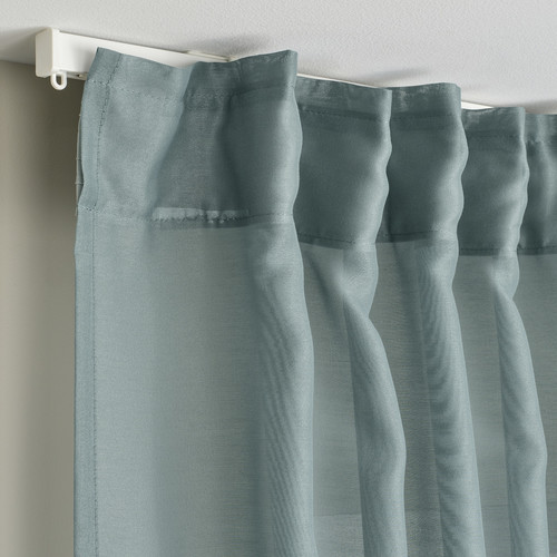 STENFRÖ Sheer curtain, 1 piece, with heading tape/turquoise, 300x300 cm