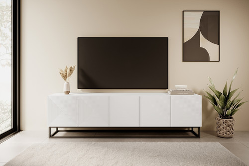 TV Cabinet Asha 200 cm, metal legs, matt white