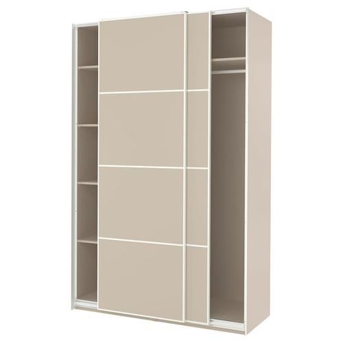 PAX / MEHAMN Wardrobe with sliding doors, grey-beige/double sided grey-beige, 150x66x236 cm