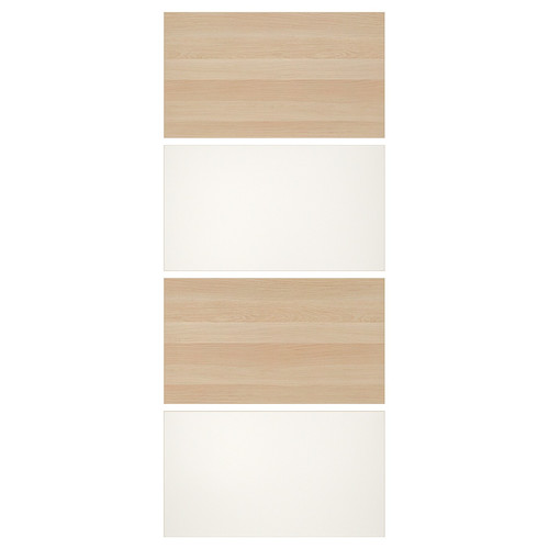 MEHAMN 4 panels for sliding door frame, white stained oak effect, white, 100x236 cm