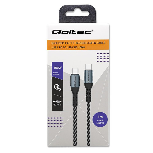 Qoltec Cable USB 2.0 type C to USB 2.0 type C 100W, 1m