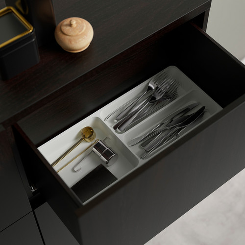 BESTÅ Storage combination w doors/drawers, black-brown/Selsviken high-gloss/black, 120x42x65 cm