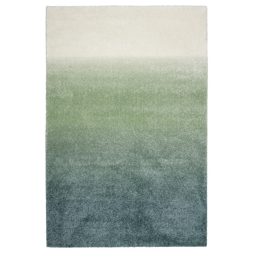 HOTELLRUM Rug, high pile, blue/green white, 133x195 cm