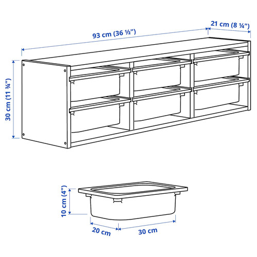 TROFAST Wall storage, light white stained pine/white, 93x21x30 cm