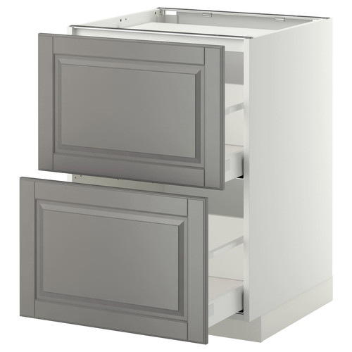 METOD / MAXIMERA Base cab f sink+2 fronts/2 drawers, white, Bodbyn grey, 60x60 cm