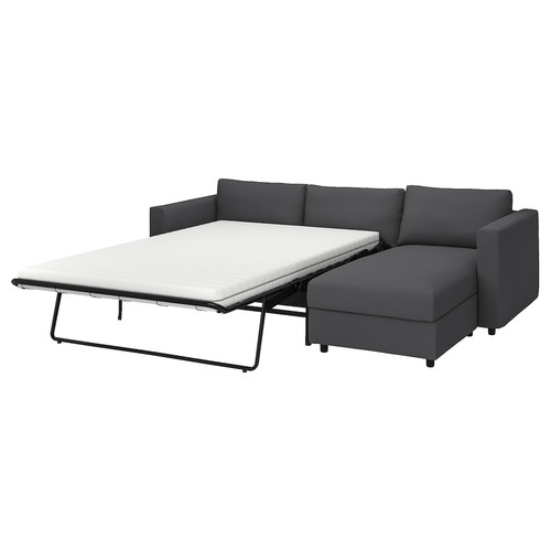 VIMLE 3-seat sofa-bed with chaise longue, Hallarp grey