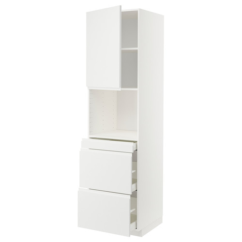 METOD / MAXIMERA Hi cab f micro combi w door/3 drwrs, white/Voxtorp matt white, 60x60x220 cm