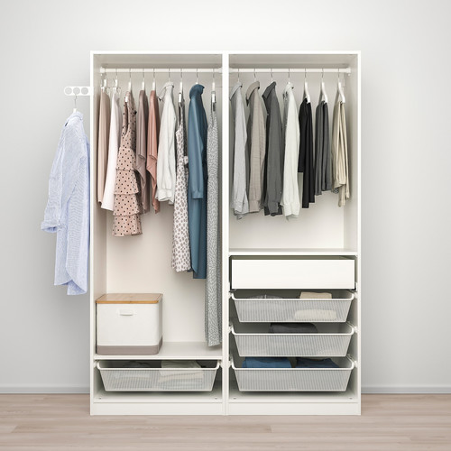 PAX / HOKKSUND Wardrobe combination, white, high-gloss light grey, 150x66x201 cm