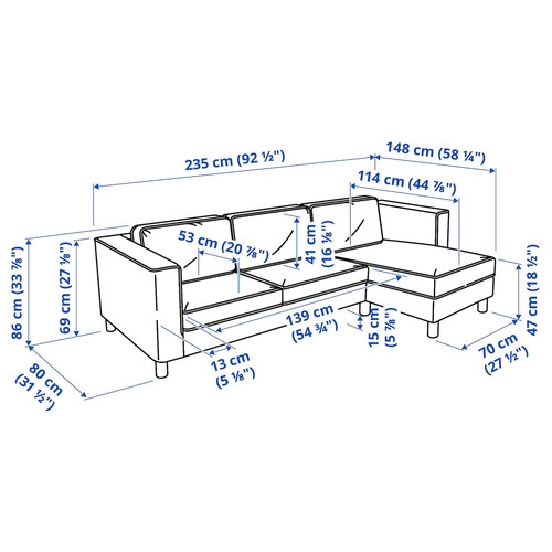 PÄRUP 3-seat sofa with chaise longue, Gunnared dark grey