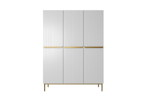 Wardrobe Nicole with Drawer Unit 150 cm, matt white, gold handles and legs