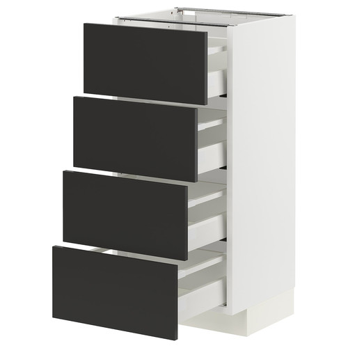 METOD / MAXIMERA Base cab 4 frnts/4 drawers, white/Nickebo matt anthracite, 40x37 cm