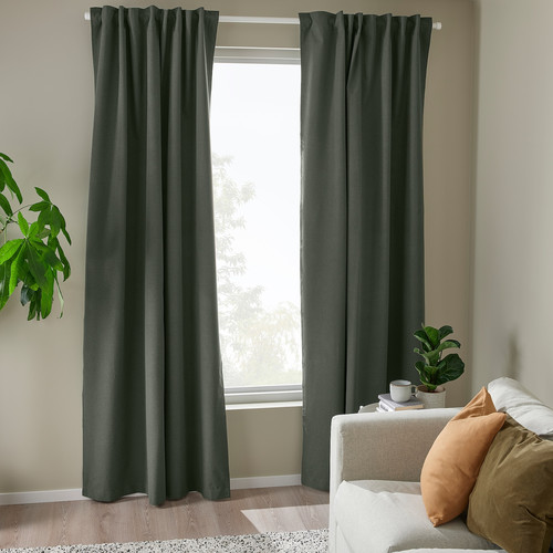 ROSENMANDEL Block-out curtains, 1 pair, dark green, 135x300 cm