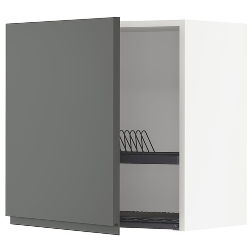 METOD Wall cabinet with dish drainer, white/Voxtorp dark grey, 60x60 cm