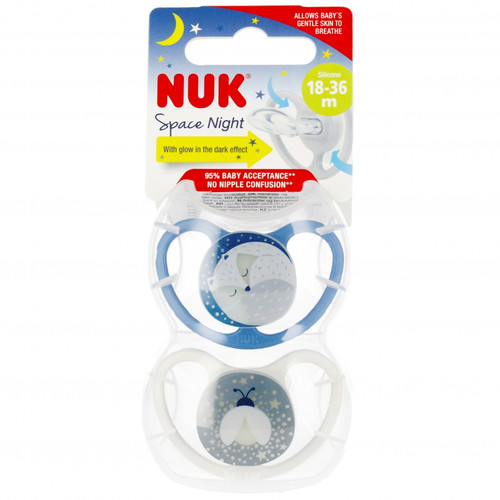 NUK Soother Pacifier Space Night 2pcs 18-36m, blue/white