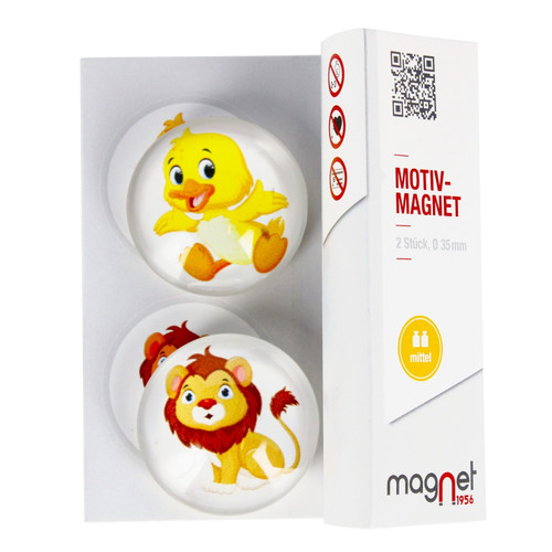 Glass Motiv Magnet 3.5cm 2pcs Duck/Lion