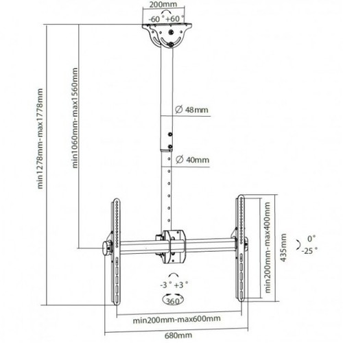 TV Ceiling Mount 37-70" Max 50kg Black