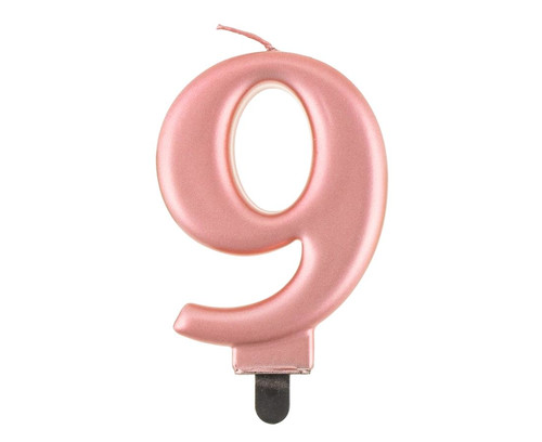 Birthday Candle 9 Metallic 8cm, pink-gold