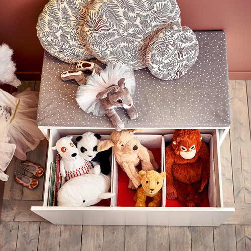 SMÅSTAD Bench with toy storage, white, birch, 90x50x48 cm