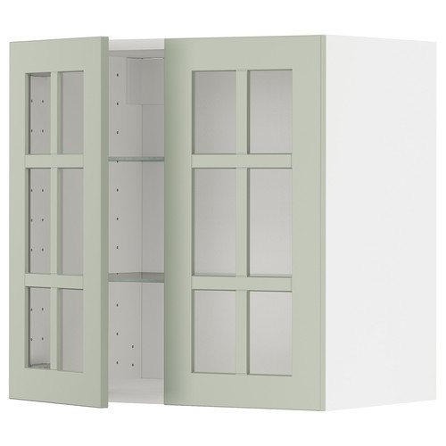 METOD Wall cabinet w shelves/2 glass drs, white/Stensund light green, 60x60 cm