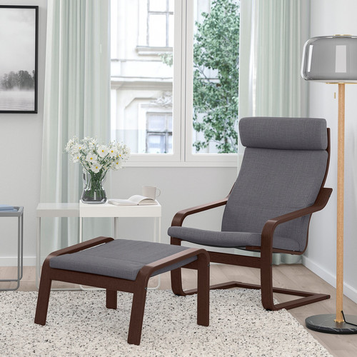 POÄNG Armchair and footstool, brown/Skiftebo dark grey