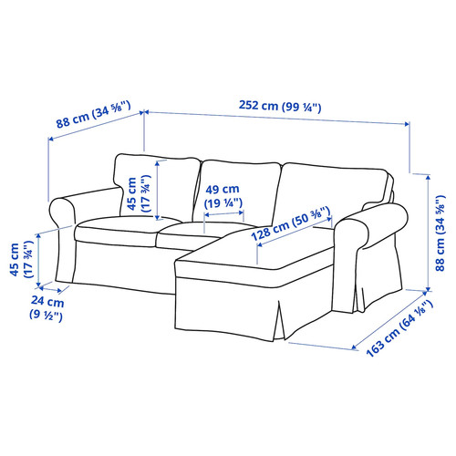 EKTORP 3-seat sofa with chaise longue, Karlshov beige/multicolour