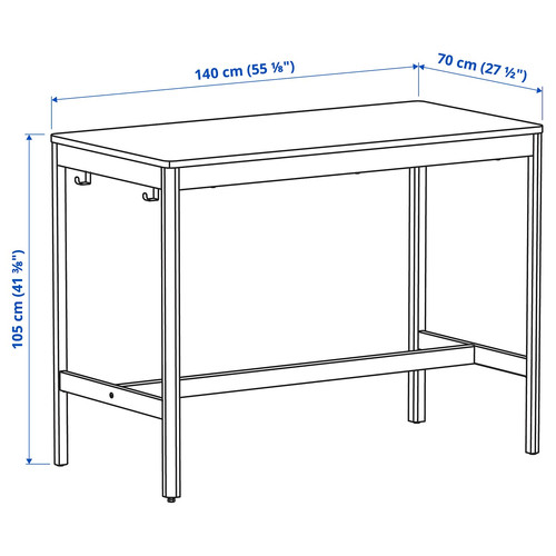 IDÅSEN Table, black, dark grey, 140x70x105 cm