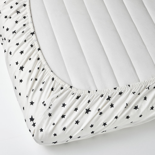 BUSENKEL Fitted sheet, star pattern/white, 90x200 cm